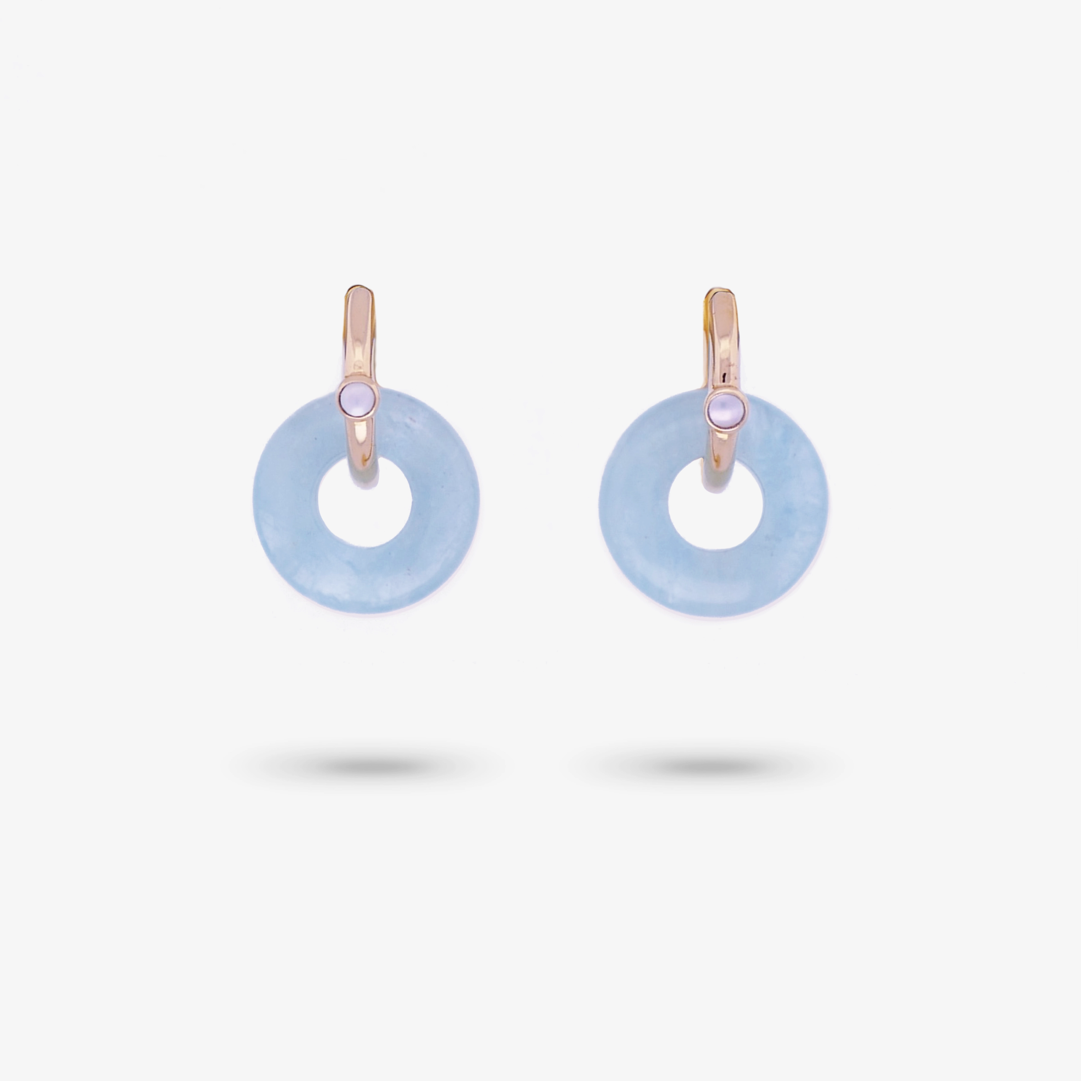 Social Ornament Amare Wear Oriental Inspired Freshwater Pearl Hoops and Aquamarine Earrings