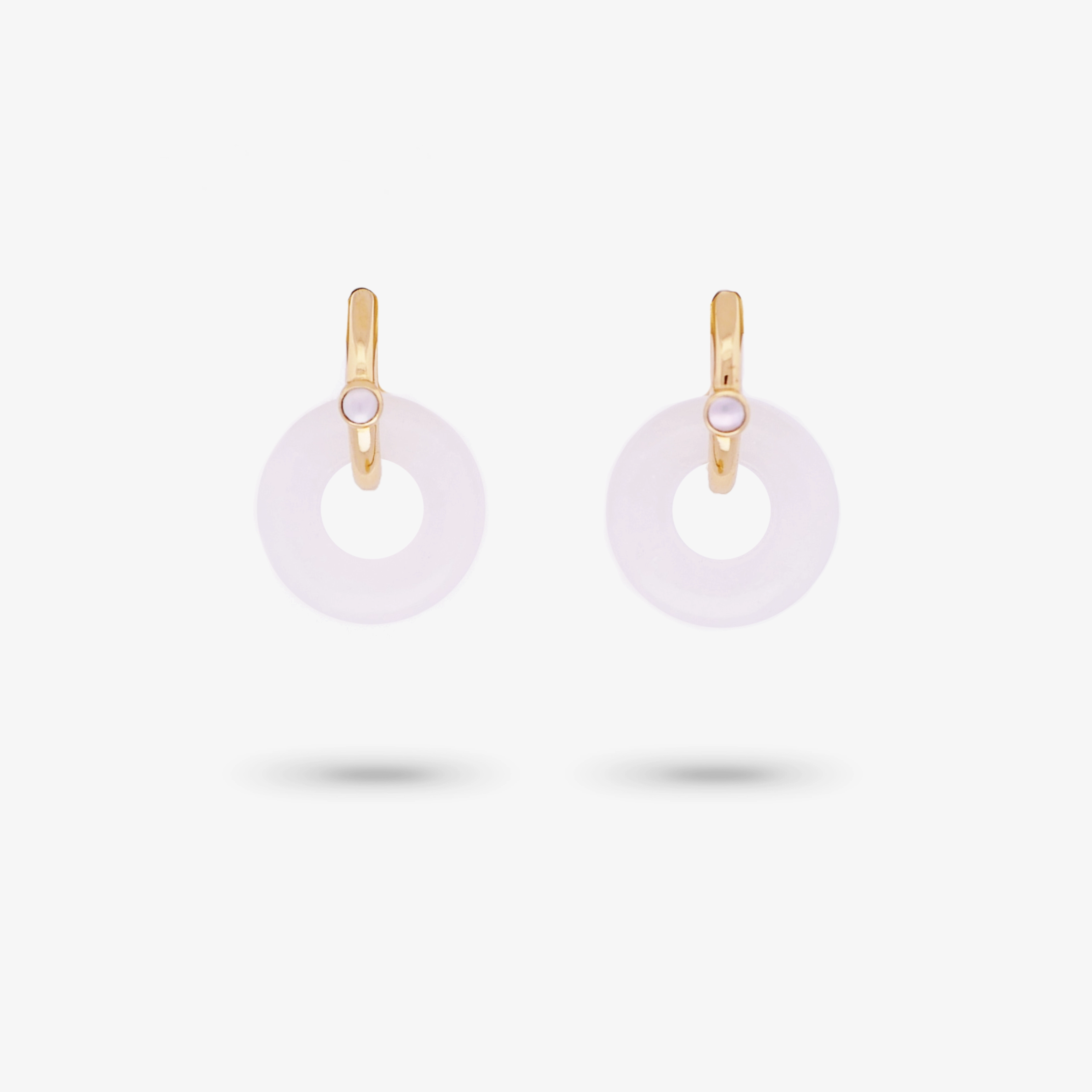 Amare Wear Oriental Inspired Freshwater Pearl Hoops and White Quartz Earrings Unique Finish