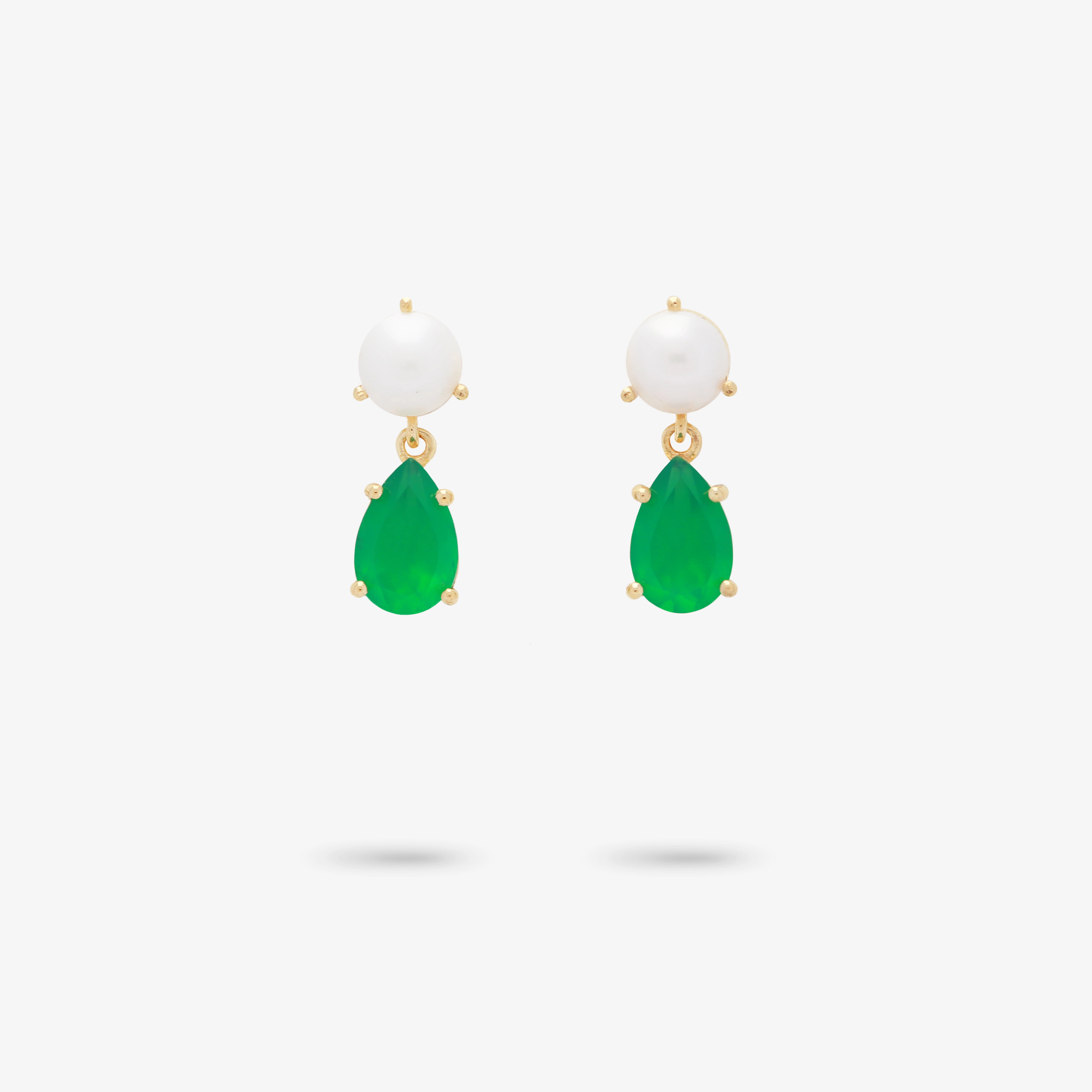 Amare Wear Petite Freshwater Pearl and Green Onyx Dangle Earrings Graceful Choice Gleaming Charm