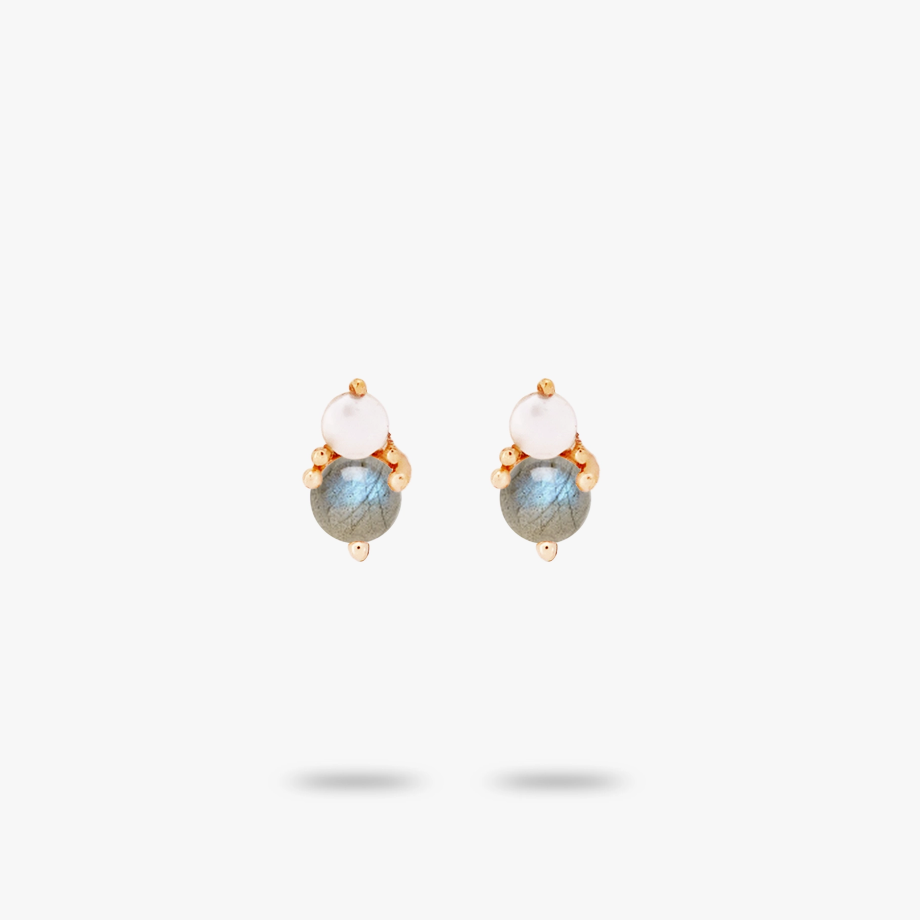 Amare Wear Petite Labradorite with Freshwater Pearl Stacked Stud Earring Striking Embellishment