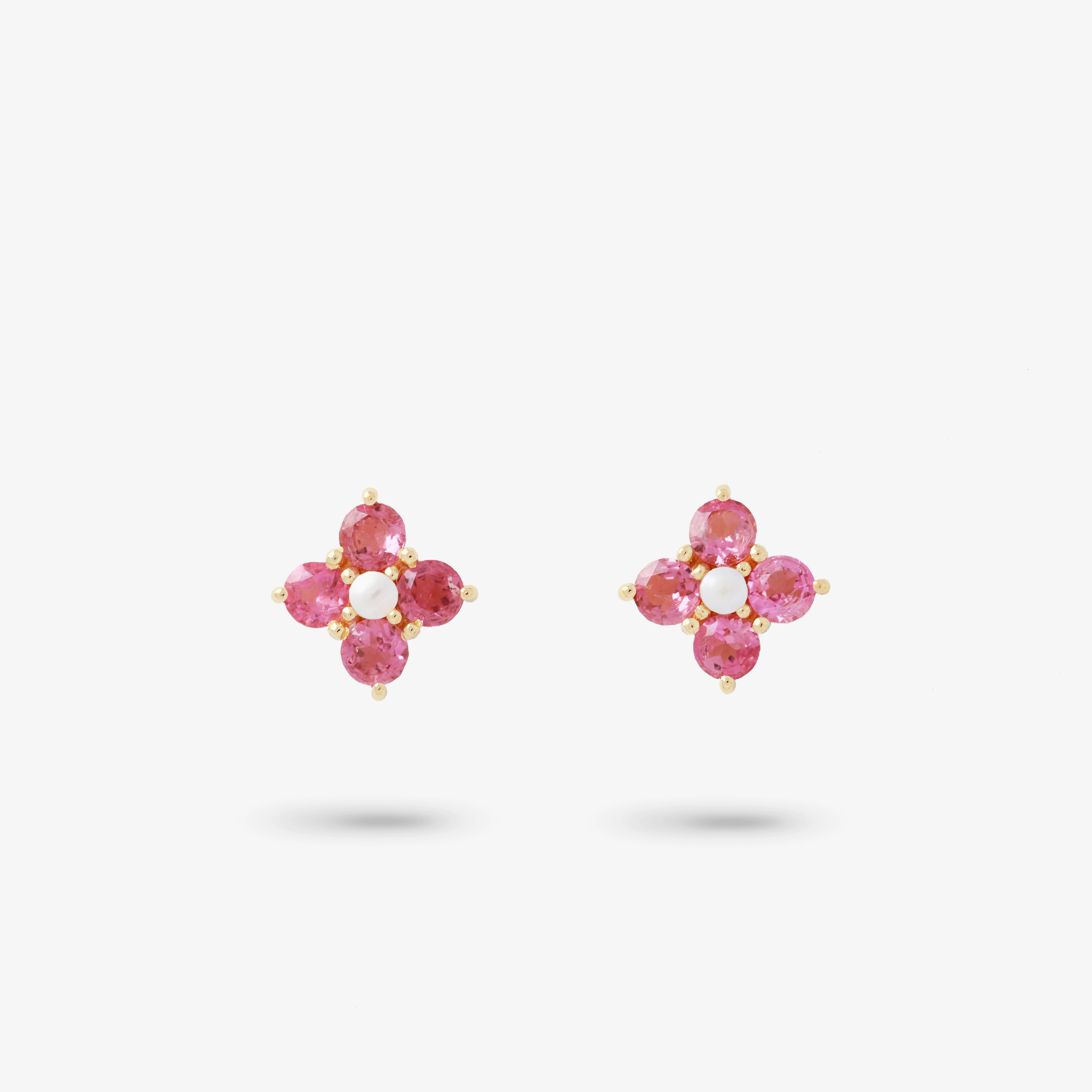 Personal Touch Sleek Radiance Amare Wear Pink Tourmaline and Freshwater Pearl Flower Stud Earring