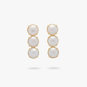 Amare Wear Triple Freshwater Pearl Statement Earrings Polished Detail Premium Creation