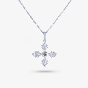 Amare Wear White Topaz Silver Debossed Cross Amulet Necklace Cultural Touch