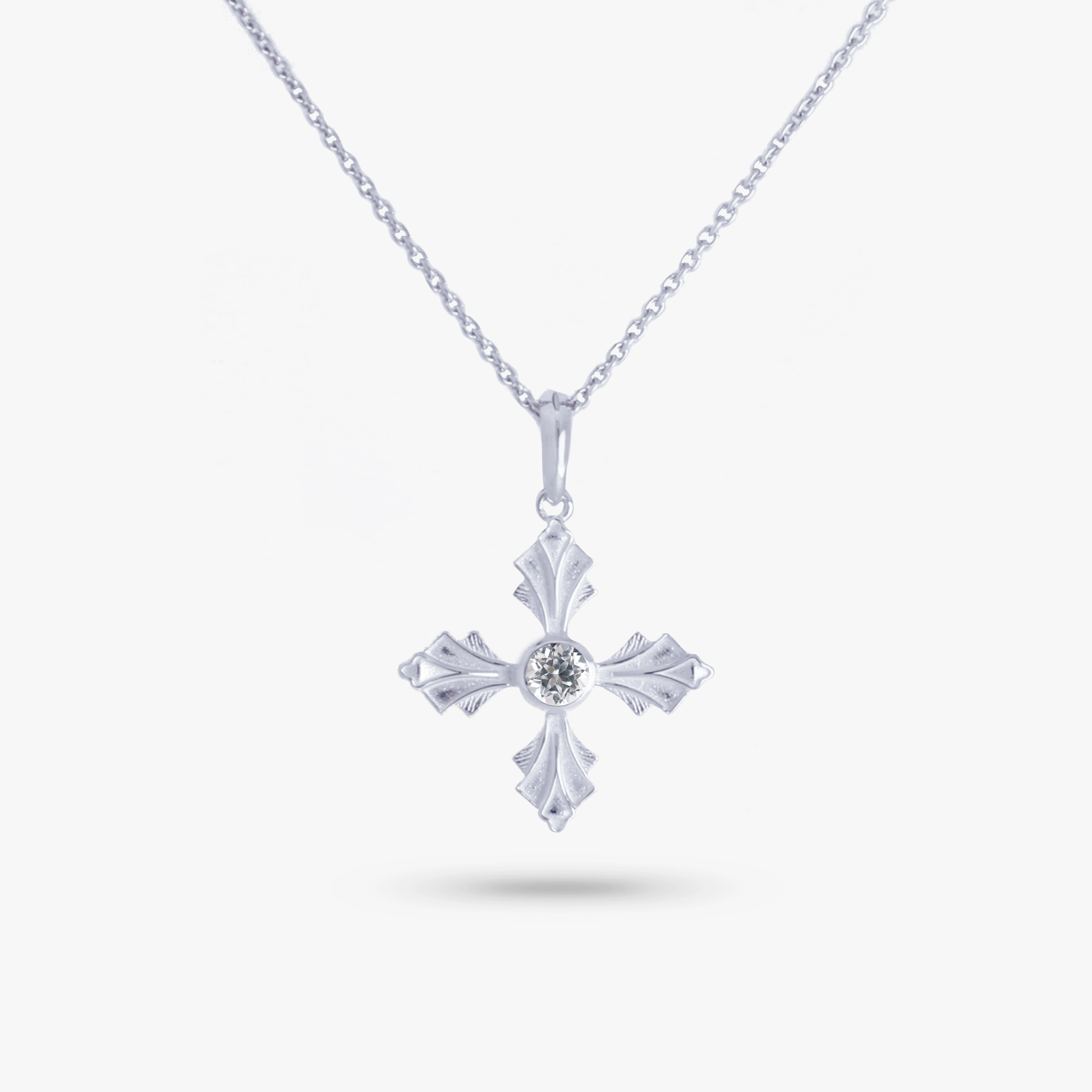 Amare Wear White Topaz Silver Debossed Cross Amulet Necklace Cultural Touch