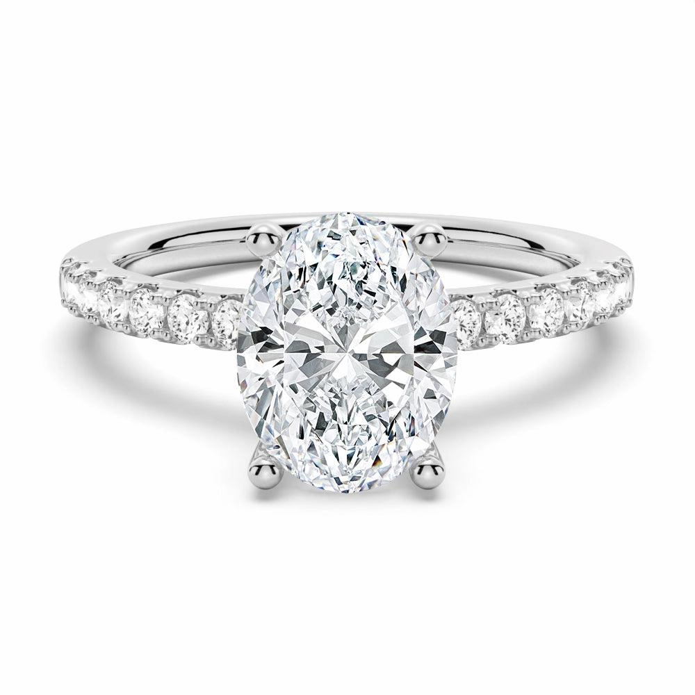 Branded Style Timeless Geometry Petite Micropav?? Oval Shaped Moissanite Engagement Ring