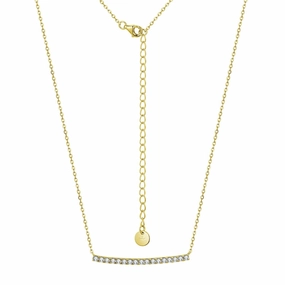 For Couple Excellent Present Sterling Silver Gold or Rhodium Plated CZ Bar Necklace