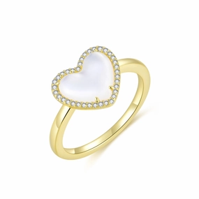 Gold Plated Sterling Silver Round Mother of Pearl with CZ Border Ring Travel Friendly Hypoallergenic Embellishment