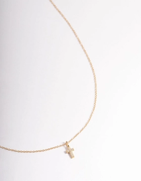 Gold Plated Sterling Silver Cubic Zirconia Small Cross Necklace Unique Flair Creative Gift