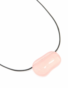 Soft Detail Pink Acrylic Pebble Large Cord Pendant Necklace