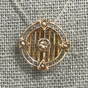 Urban Accent Premium Shine Antique Diamond Seed Pearl Pendant. 10K Gold Filigree. April Birthstone. 10th Anniversary Gift.