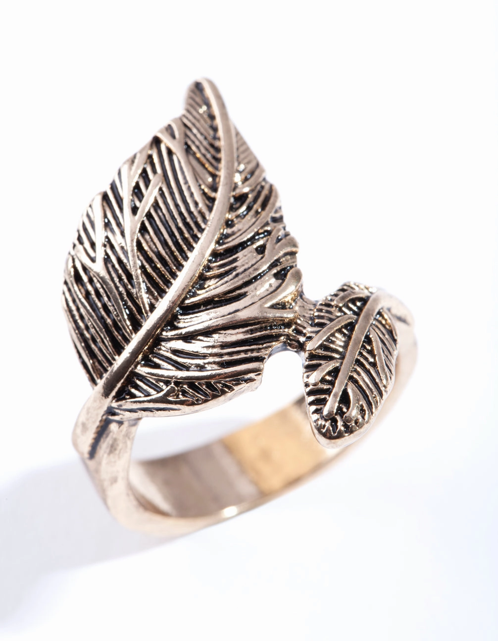 Bridal Set Wedding Occasion Antique Gold Large & Small Leaf Wrap Ring