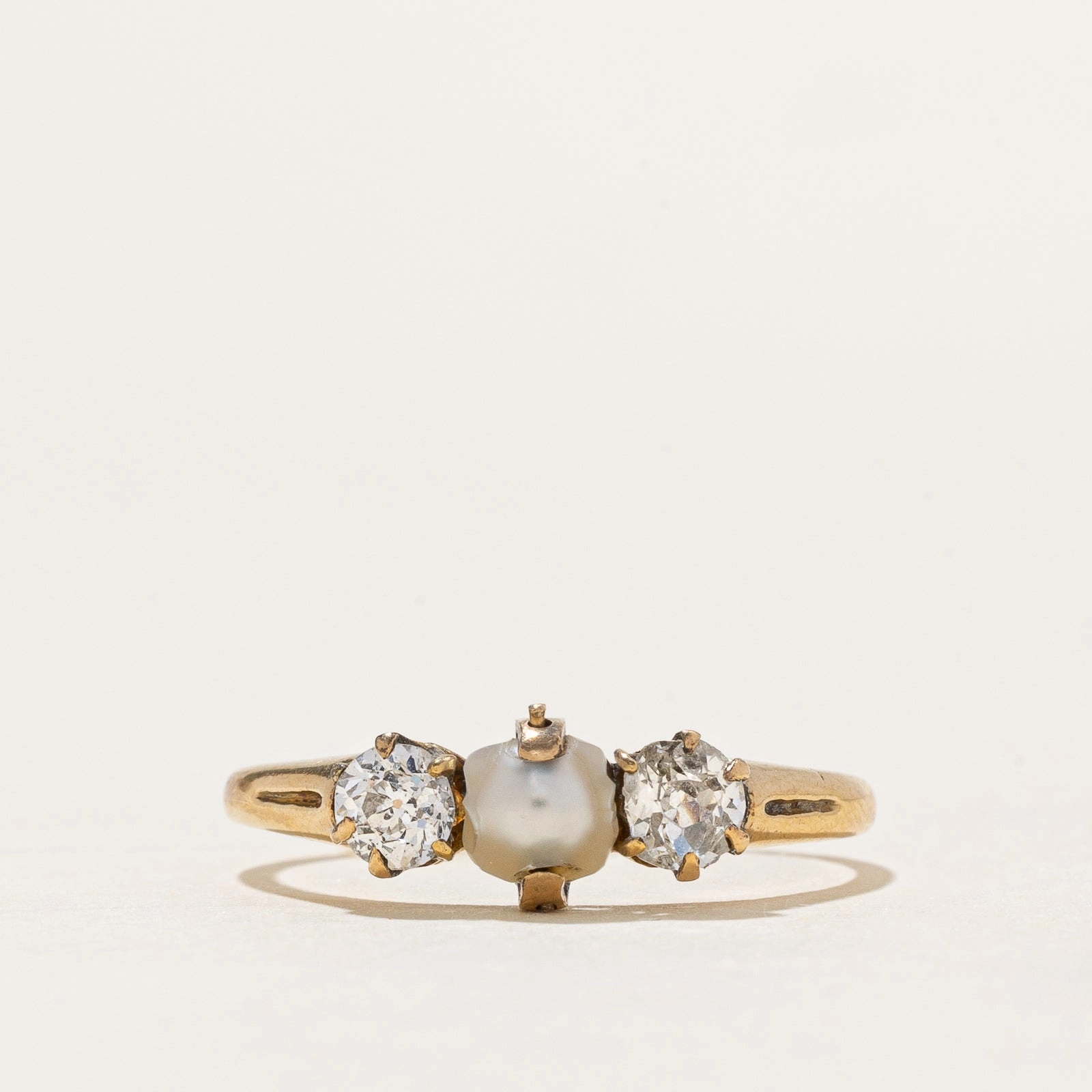 Antique natural Pearl & Old-cut Diamond trilogy ring | 0.45ctw | SZ 7.5 Bold piece Fashion Night