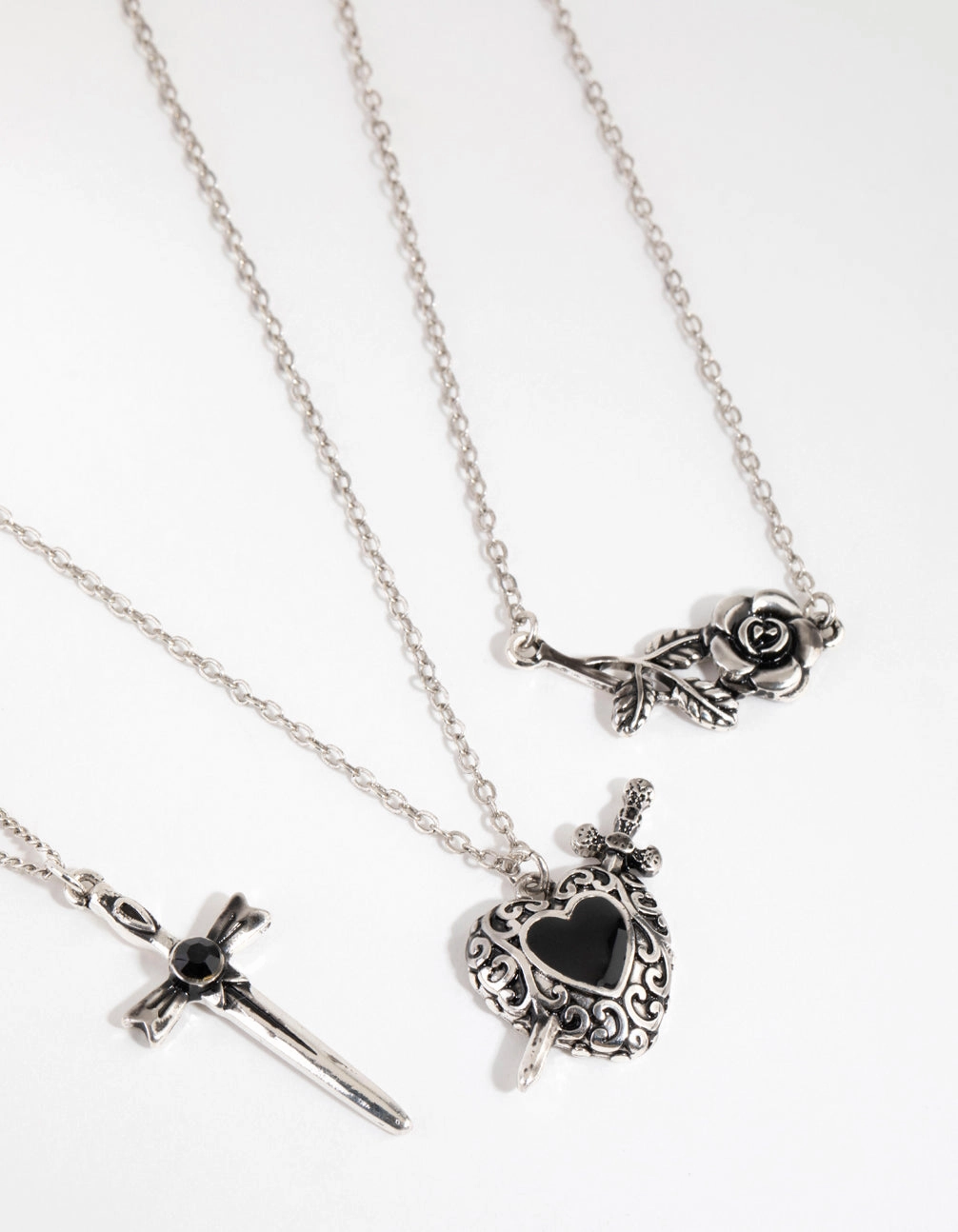 Antique Silver Enamel Heart Layered Necklaces Party Charm Adornment