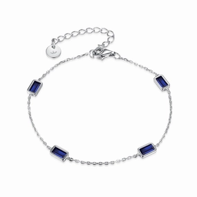 Sculptural Elements Gemstone Highlights Sterling Silver Micropave CZ Rectangular Stone Station Bracelet