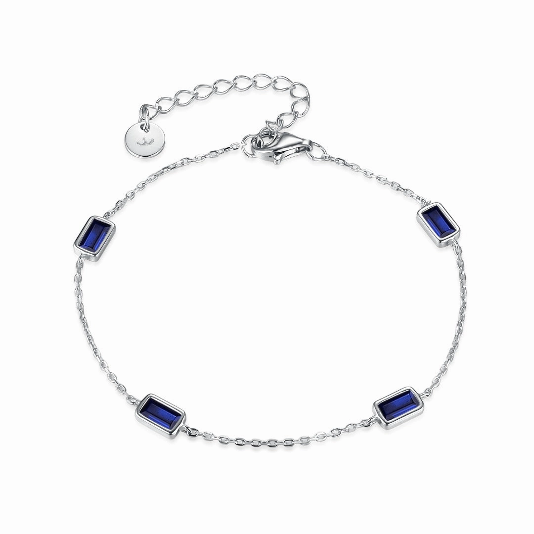 Sculptural Elements Gemstone Highlights Sterling Silver Micropave CZ Rectangular Stone Station Bracelet