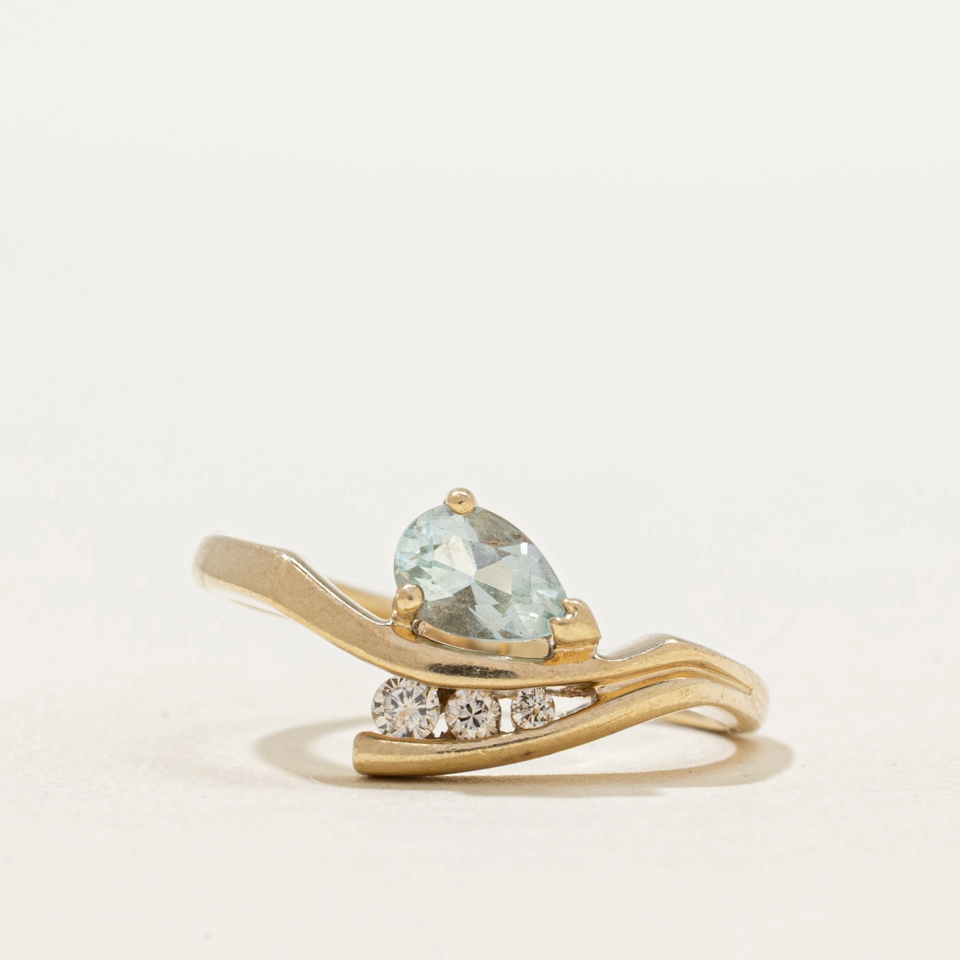 Aquamarine & Diamond Bypass Ring | 0.30ct, 0.07ctw | SZ 6.75 Fine Accent