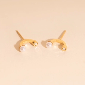 Arc and Pearl Stud Earrings Vibrant Finish Layering Choice