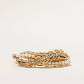 Soft Features Everyday Pieces Vintage Diamond & Pearl Cuff Bracelet | 0.22ctw | 6"