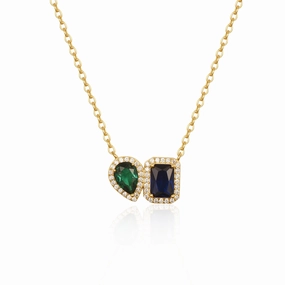Sterling Silver Gold Plated Emerald and Sapphire CZ Shape Necklace Best choice