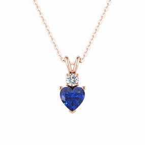 1.8 CT. Heart Blue Sapphire Solitaire Pendant with White Sapphire Simple Jewelry