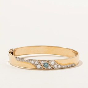 Silky Finish 10K Blue & White Diamond Bangle Bracelet | 1.09ctw | 6.5"