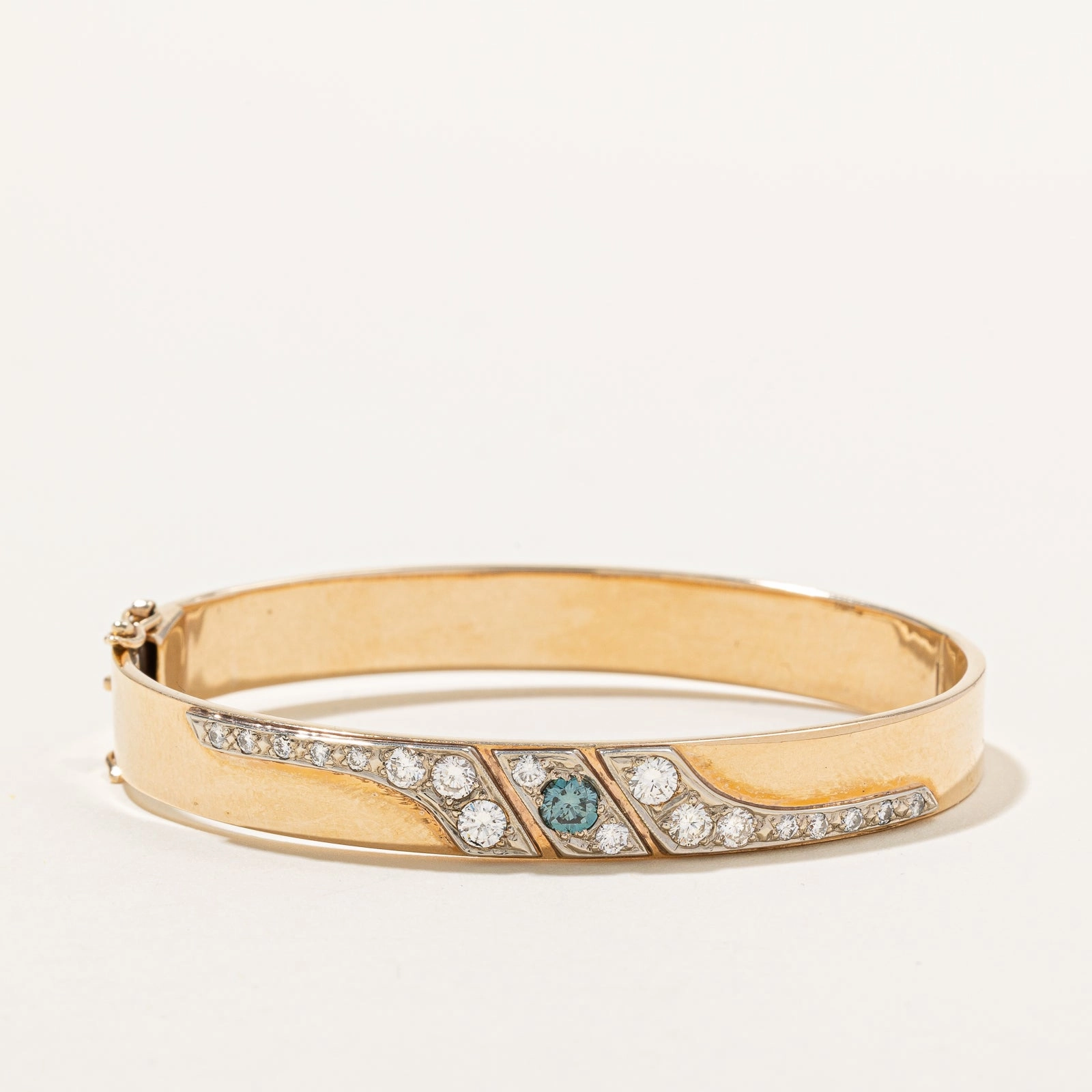 Silky Finish 10K Blue & White Diamond Bangle Bracelet | 1.09ctw | 6.5"