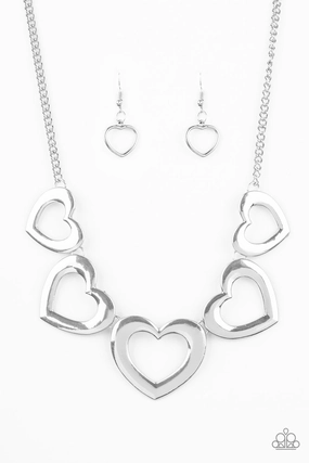 Love Token Paparazzi Accessories ? Hearty Hearts - Silver Necklace?Flat Rate Ship $4.50?
