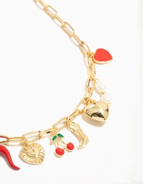 Gold Plated Chili & Cherry Charm Necklace Pretty Piece