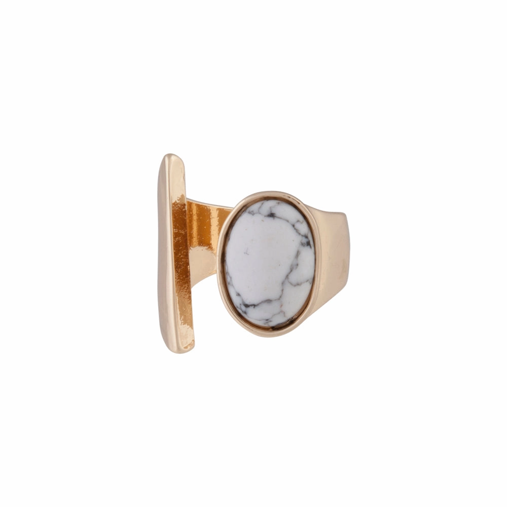 Gold Open Band Howlite Stone Ring Regional Style Model Jewelry