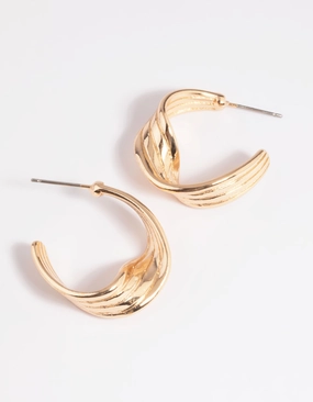 Gold Warped Text Hoop Earrings Affordable Item