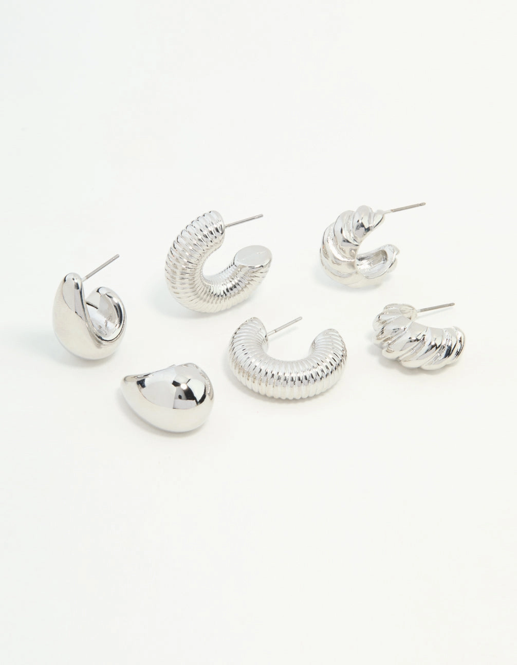 Silver Mixed Texture Hoop Earrings 3-Pack Daytime Adornment