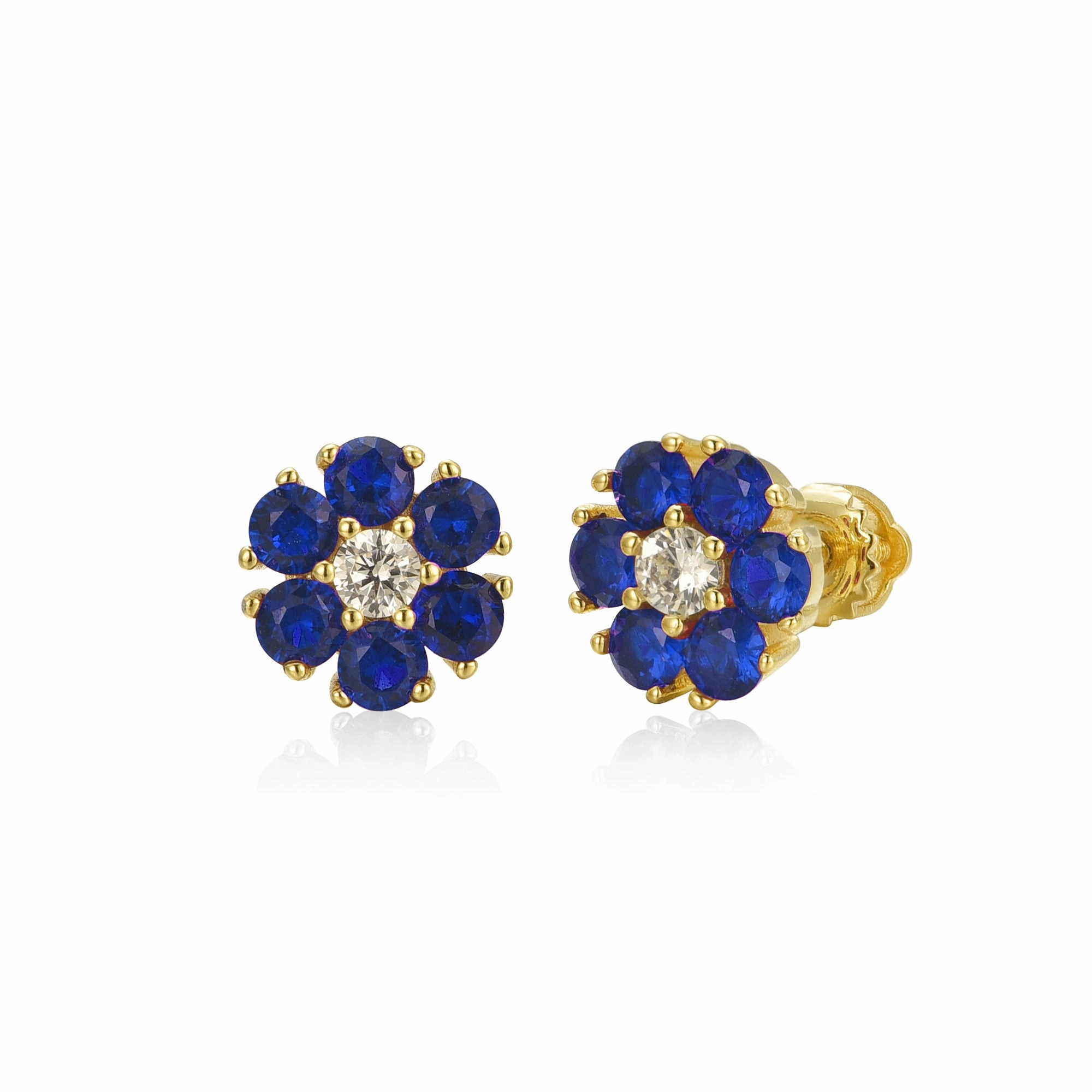 Gold Plated Surgical Steel Color CZ Flower Stud Earrings Tiny Piece