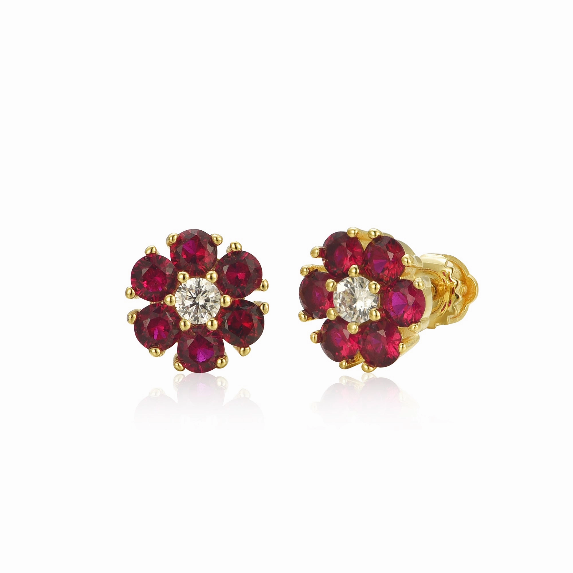 Contemporary Essential Pretty Style Gold Plated Surgical Steel Color CZ Flower Stud Earrings