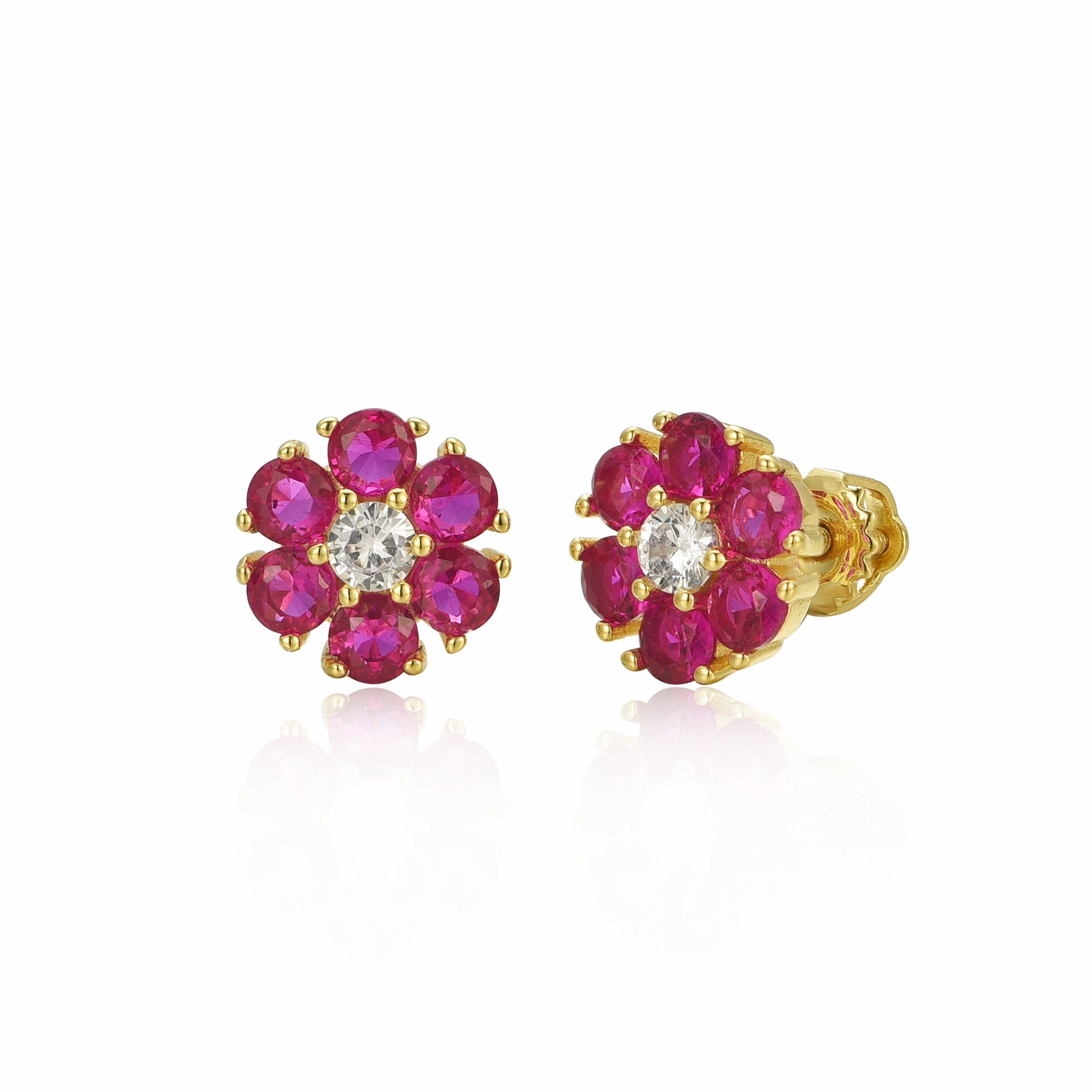 Gold Plated Surgical Steel Color CZ Flower Stud Earrings Exquisite Ornament Gorgeous Embellishment