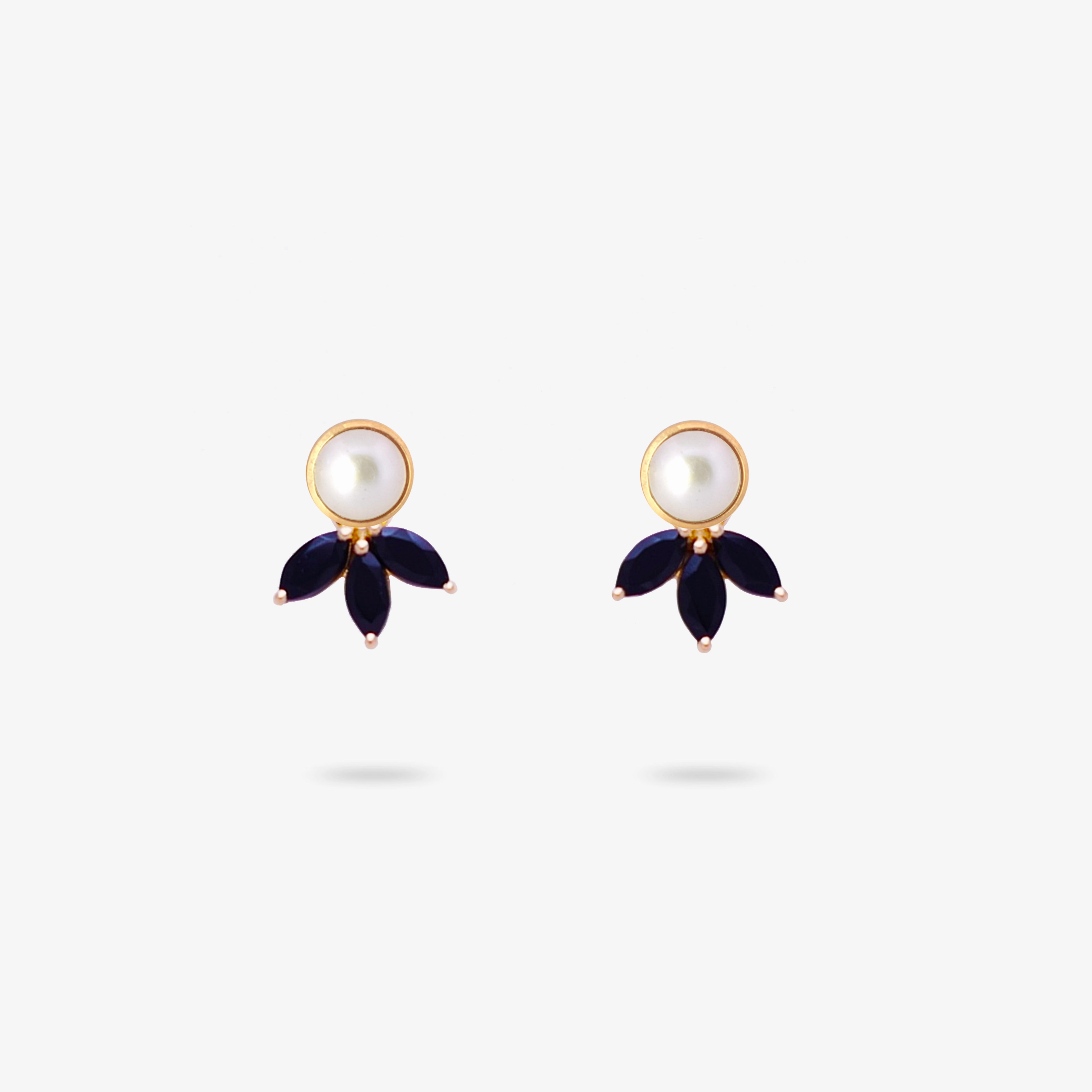 Unique Vibe Amare Wear Freshwater Pearl Stud with Marquise Black Onyx Three Leaf Pendant Earrings