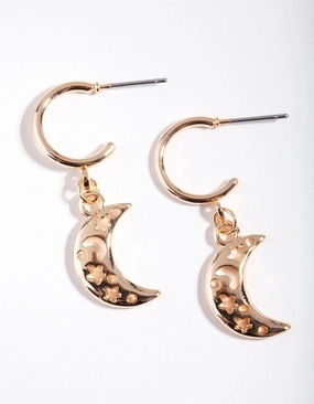 Gold Cut Out Moon Hoop Earrings Chic Decor Lovely Piece