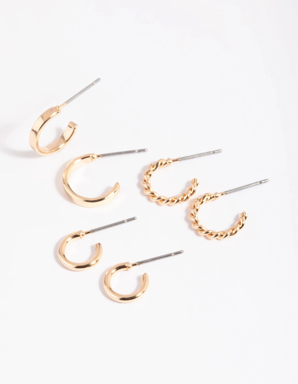 Sparkling Item Daytime Ornament Gold Plain & Twisted Hoop Earring Pack