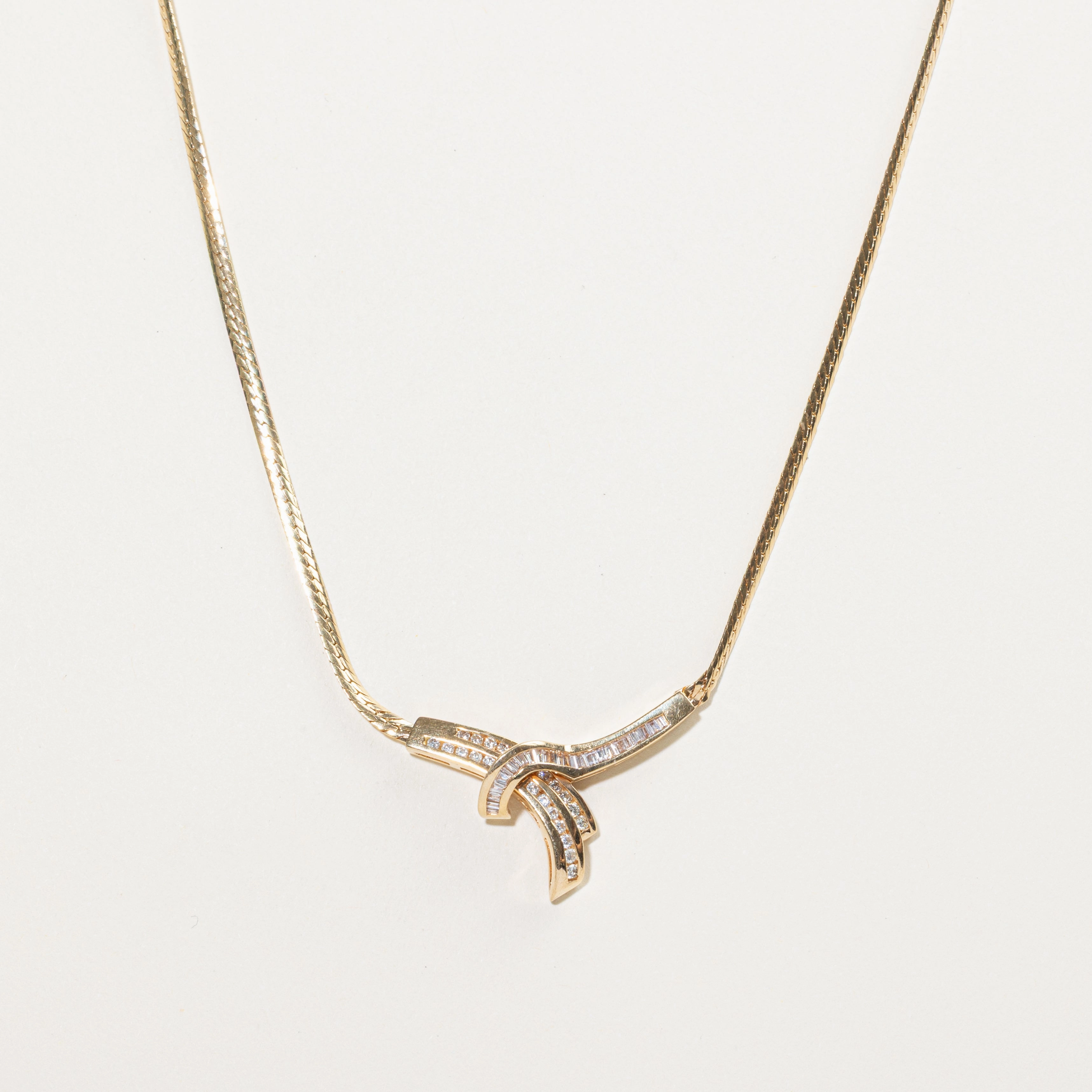 Smooth Glow Baguette Cut Diamond Cross Over Pendant Necklace | 0.25ct | 15"