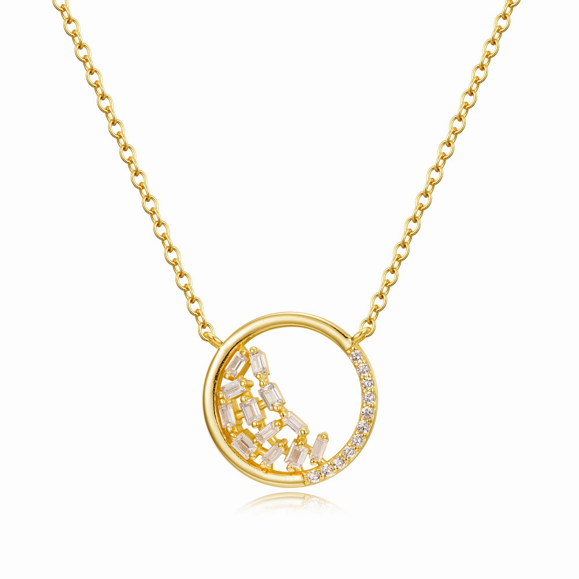 Perfect Adornment Teen Casual Accessory Gold Plated Sterling Silver Open Circle Sprinkled CZ Necklace
