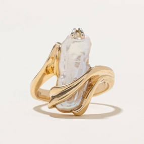 Sleek Mood Fashion Accessories Baroque Pearl Bypass Ring | SZ 7.25