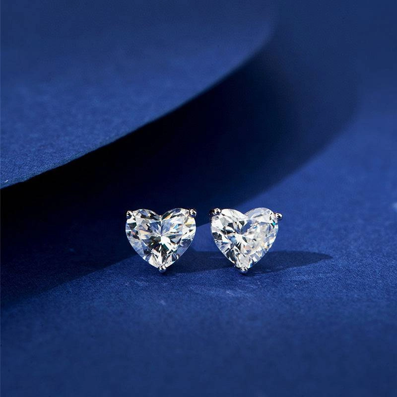 Louily Sterling Silver Classic Heart Cut Stud Earrings Wedding Item Sophisticated Detail
