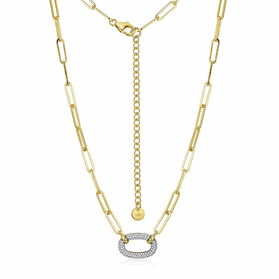 Fashion Edge Sterling Silver Paperclip Chain with Micropave Pendant Necklace