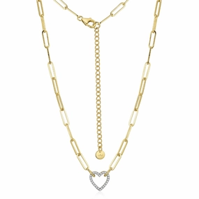 Subtle Shine Sterling Silver Paperclip Chain with Micropave Pendant Necklace