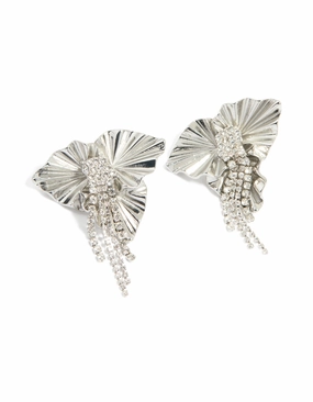 Stylish Decoration Affordable Style Silver Diamante Flower Cupchain Stud Earrings