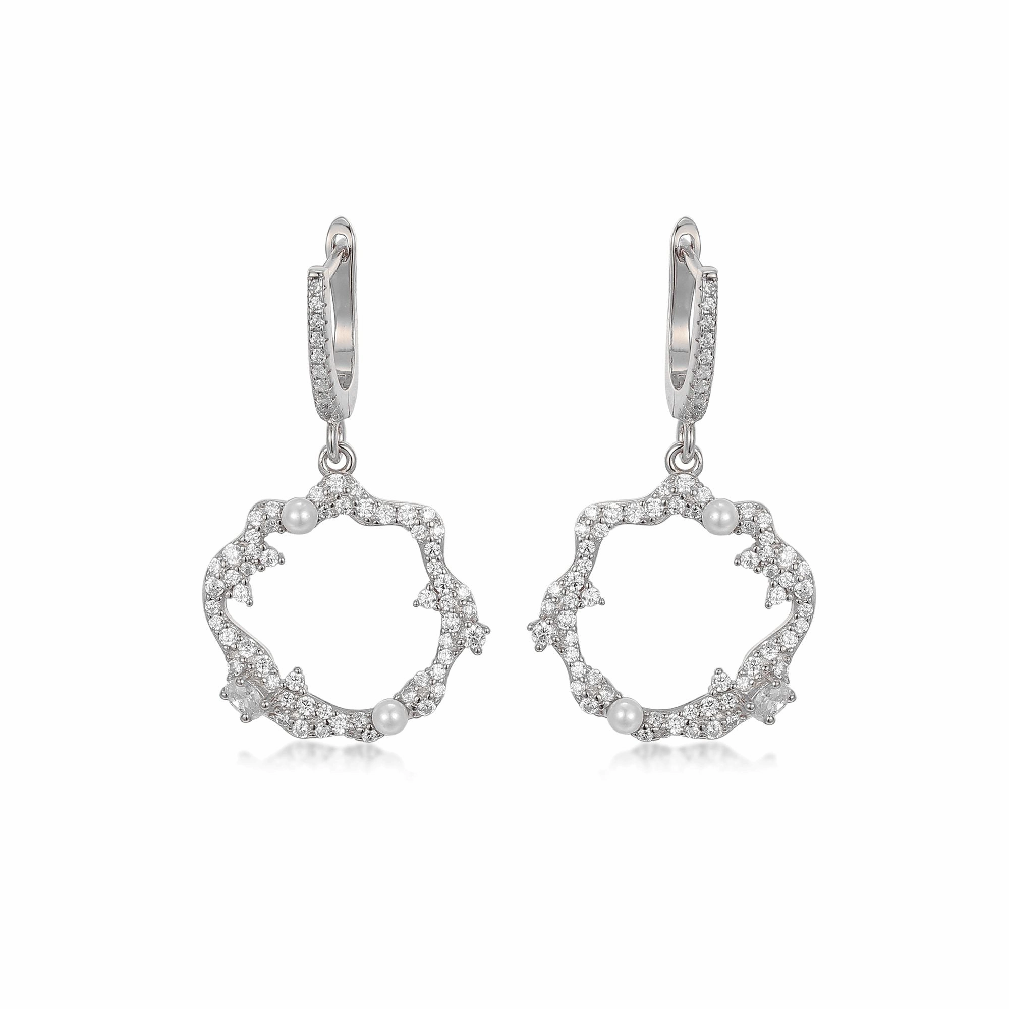 Sterling Silver Sprinkled CZ and Pearl Circle Earrings Fashionable Accessory
