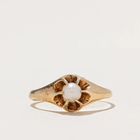 Rich Texture Belcher Set Solitaire Pearl Ring | SZ 4.25