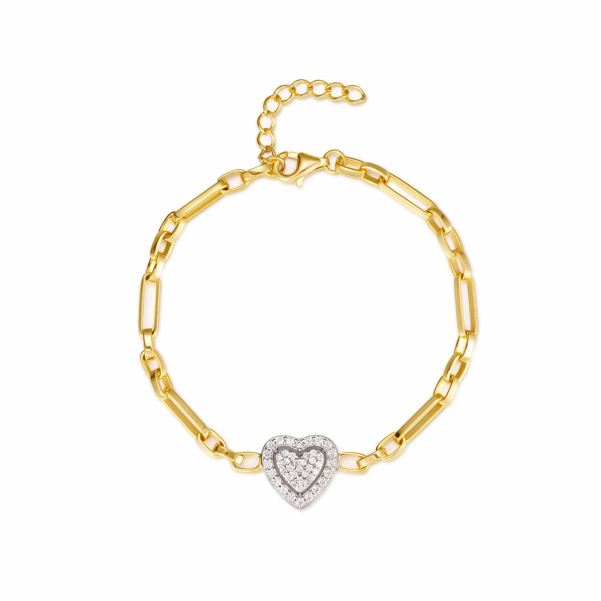 Efficient Process Gold-plated Sterling Silver Link Chain With Center CZ Heart Bracelet