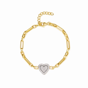 Gold-plated Sterling Silver Link Chain With Center CZ Heart Bracelet Standard Bearer