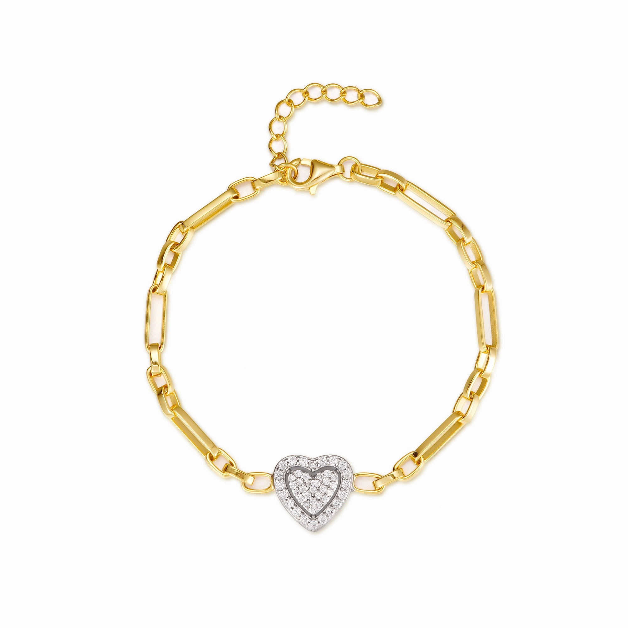 Gold-plated Sterling Silver Link Chain With Center CZ Heart Bracelet Best Blends