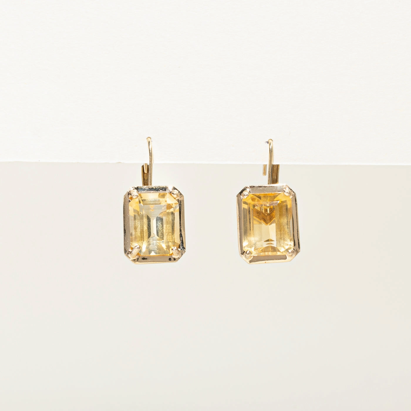 Bezel Set Emerald Cut Citrine Drop Earrings | 7.00ctw Elegant Pairing